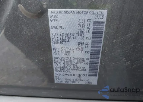 2018 Nissan Rogue Sv from USA, damaged, VIN 5N1AT2MV5JC839053